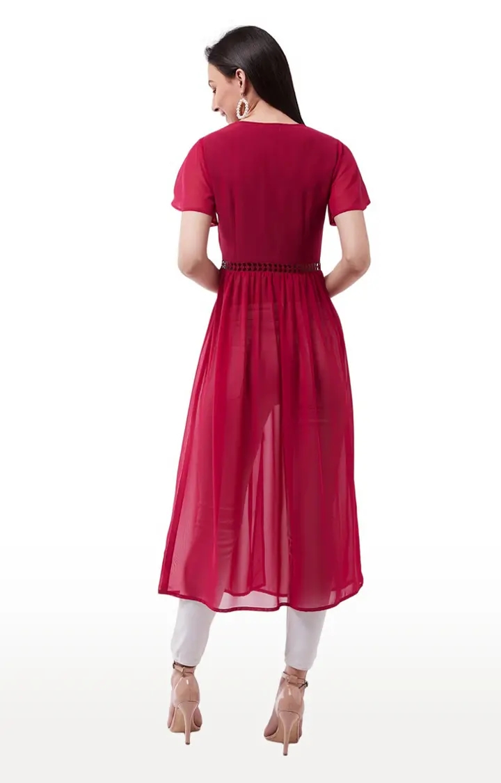 Women's Pink Georgette SolidCasualwear Maxi Top