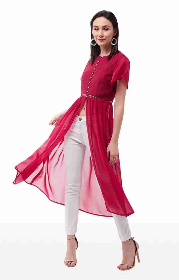 Women's Pink Georgette SolidCasualwear Maxi Top