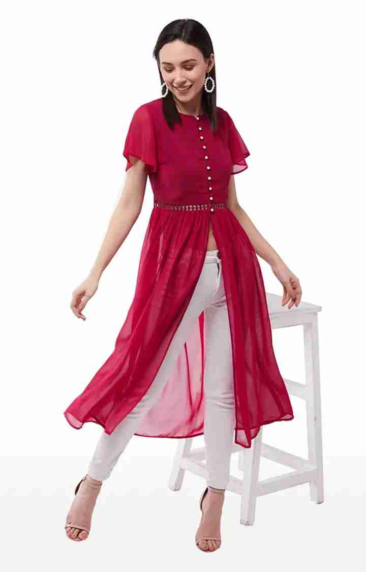 Women's Pink Georgette SolidCasualwear Maxi Top