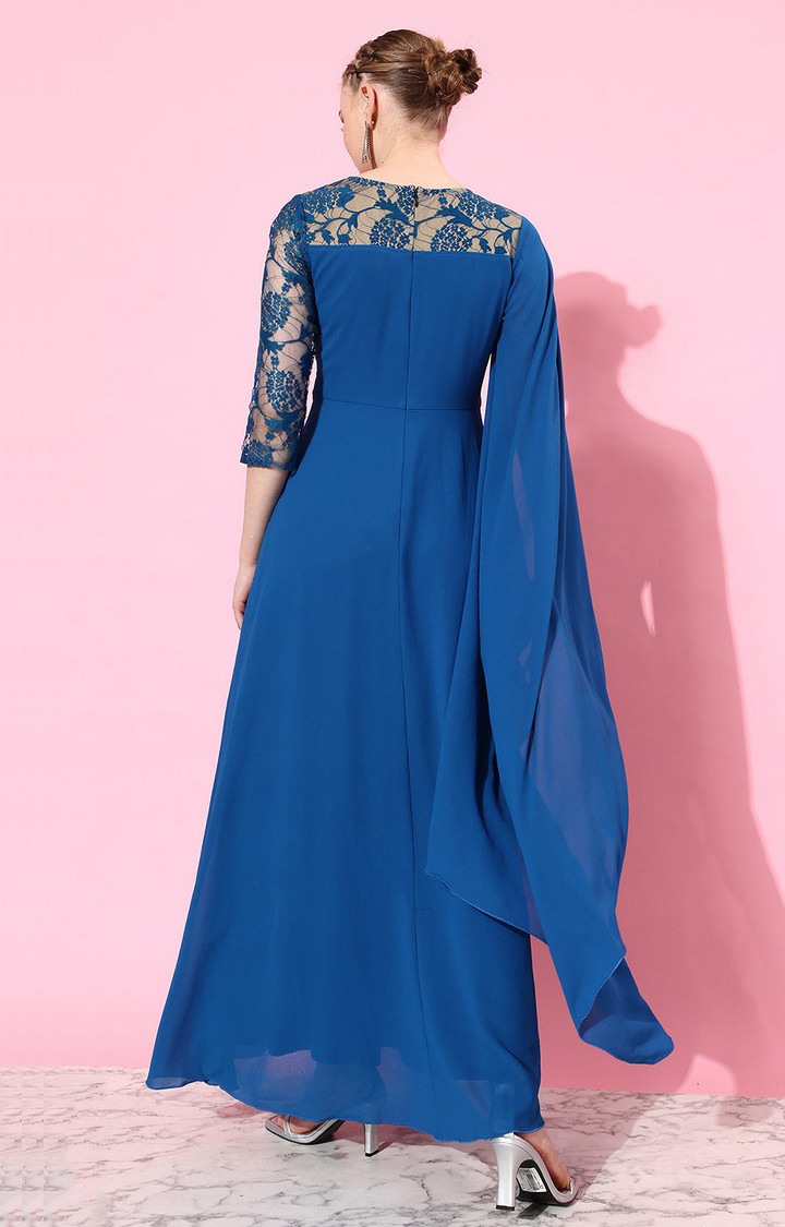 Women's Blue Georgette SolidEveningwear Maxi Dress