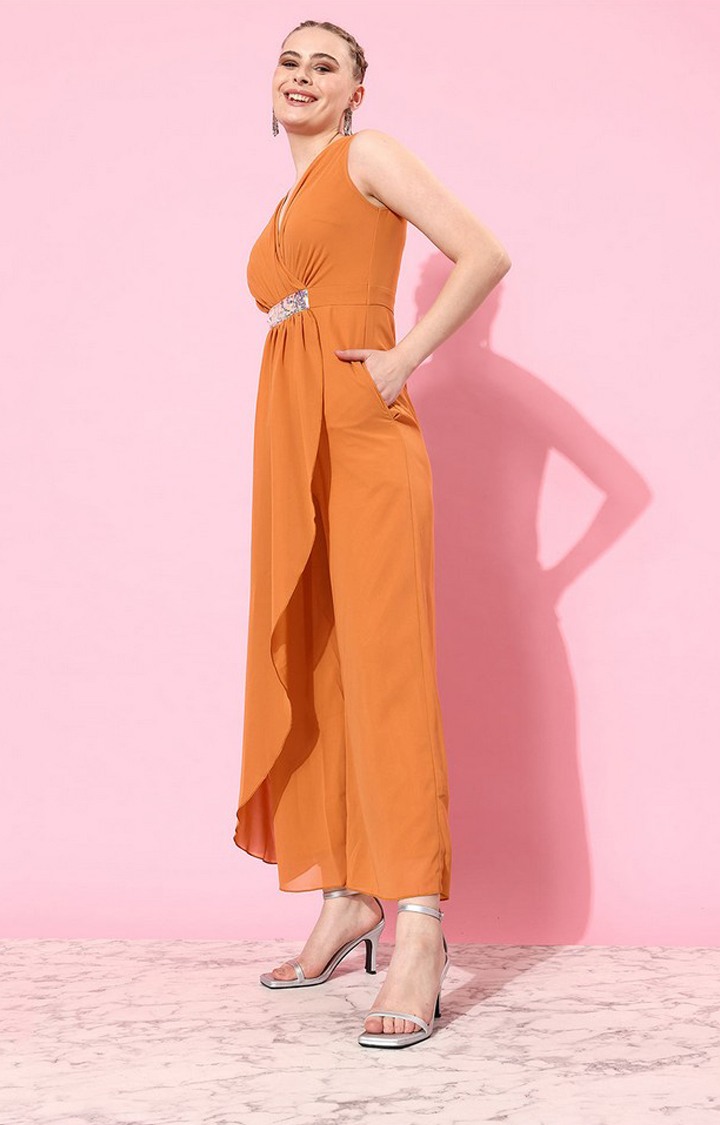 Women's Orange Georgette  Jumpsuits