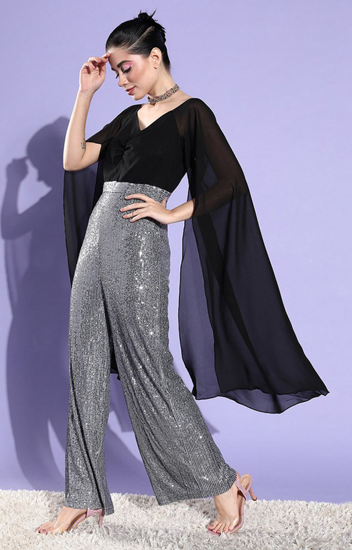 Women's Black Polyester  Jumpsuits