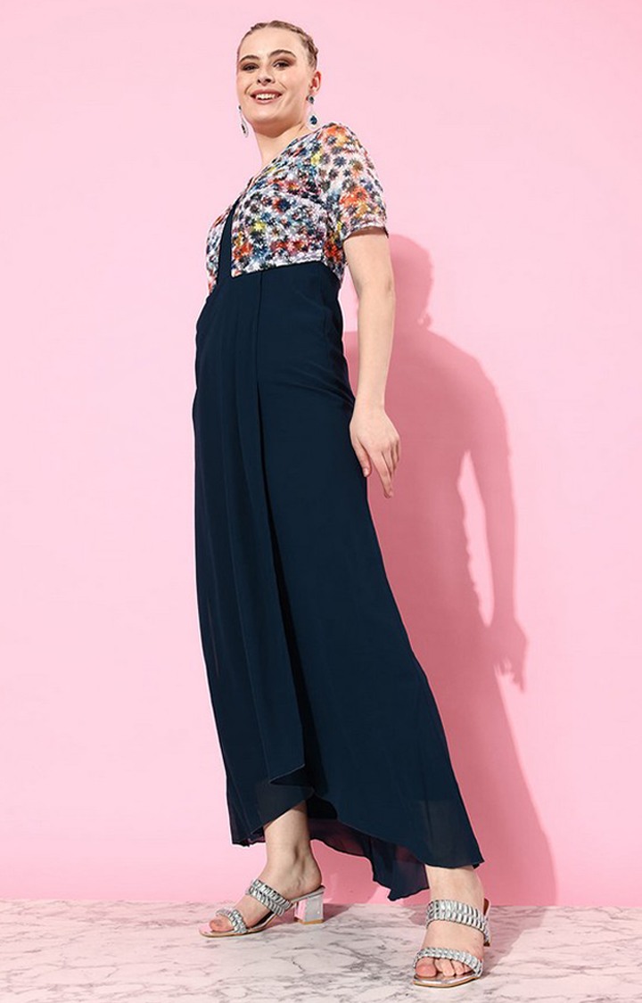 Women's Blue Georgette Casualwear Maxi Dress