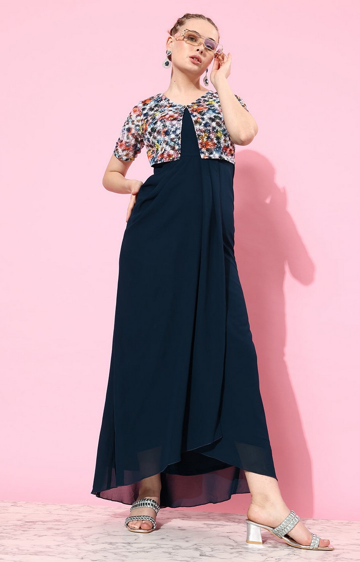 MISS CHASE | Women's Blue Georgette Casualwear Maxi Dress