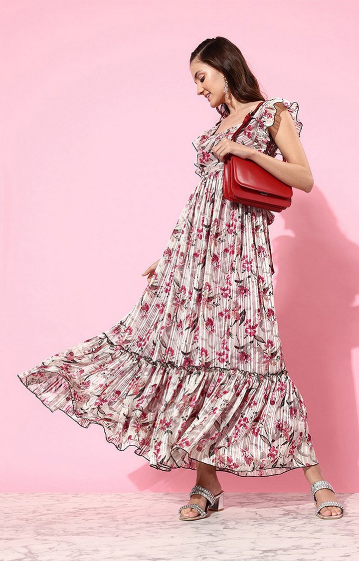 Women's Pink Georgette Casualwear Tiered Dress