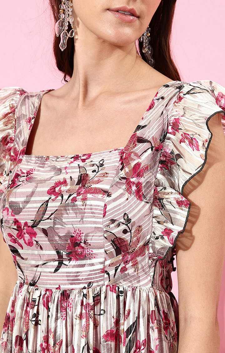 Women's Pink Georgette Casualwear Tiered Dress