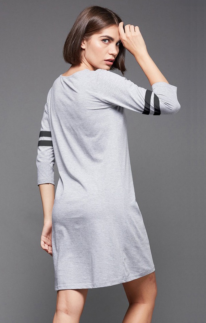 Women's Grey Cotton SolidCasualwear Shift Dress