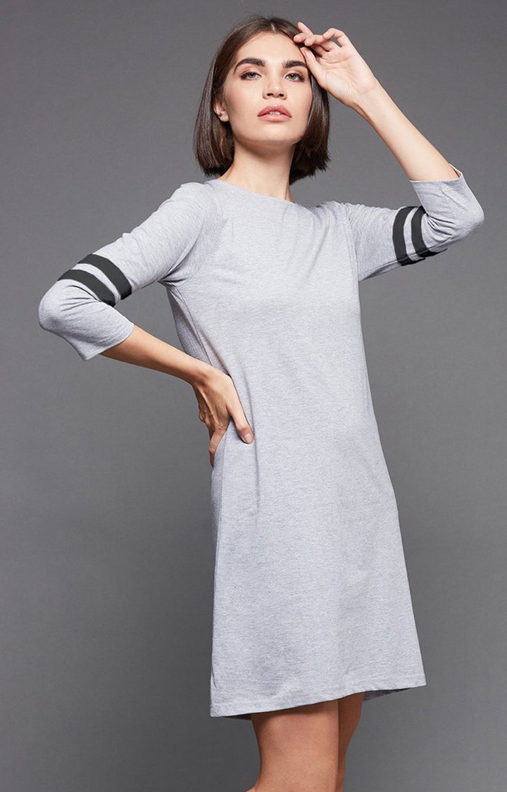 Women's Grey Cotton SolidCasualwear Shift Dress