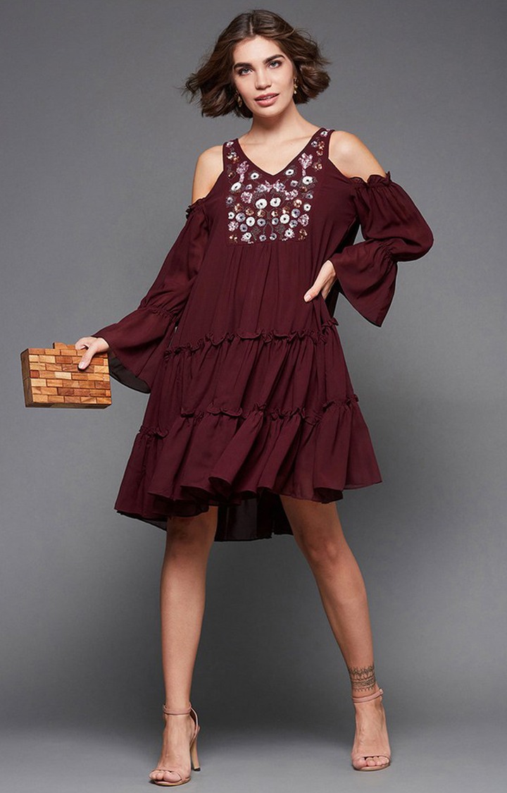 Women's Red Polyester  Dresses