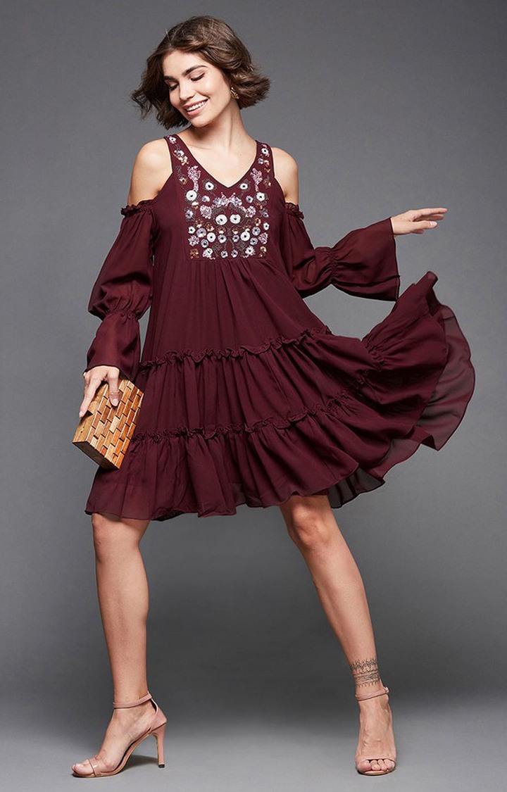 Women's Red Polyester  Dresses