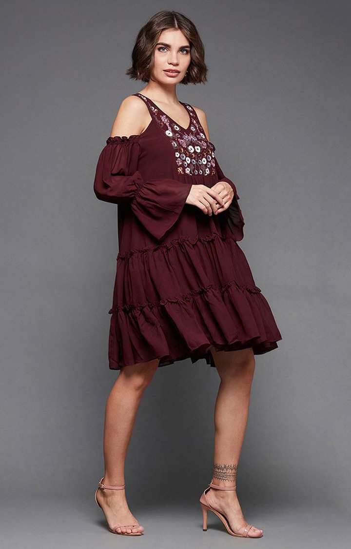 Women's Red Polyester  Dresses