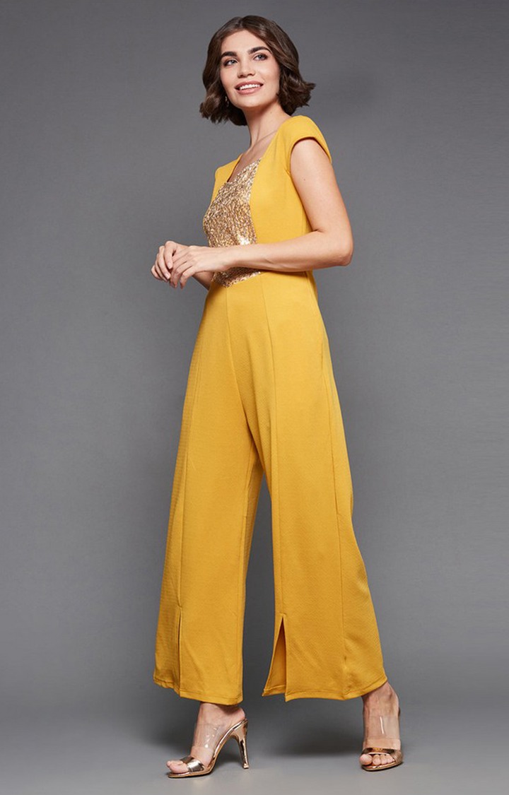Women's Yellow Polyester  Jumpsuits