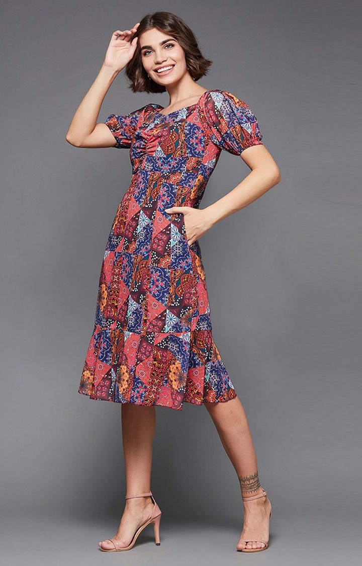 Women's Multi Georgette Casualwear Shift Dress