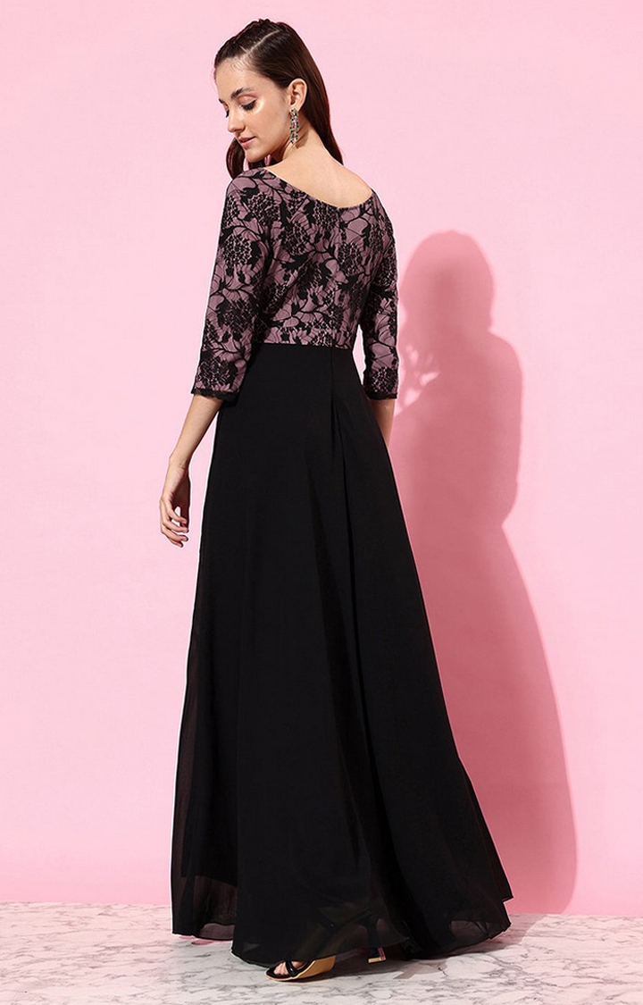 Women's Black Georgette SolidEveningwear Fit & Flare Dress