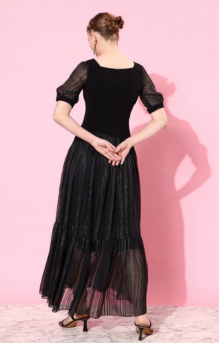 Women's Black Polyester EmbellishedEveningwear Maxi Dress