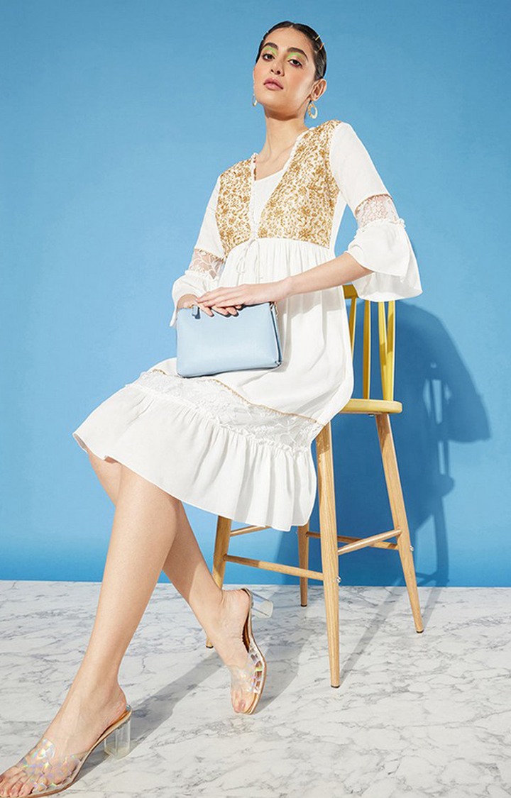 Women's White Viscose Rayon  Dresses