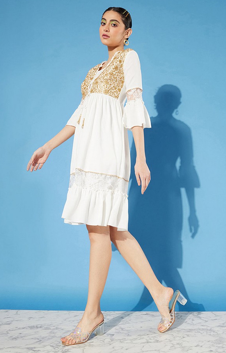 MISS CHASE | Women's White Viscose Rayon  Dresses