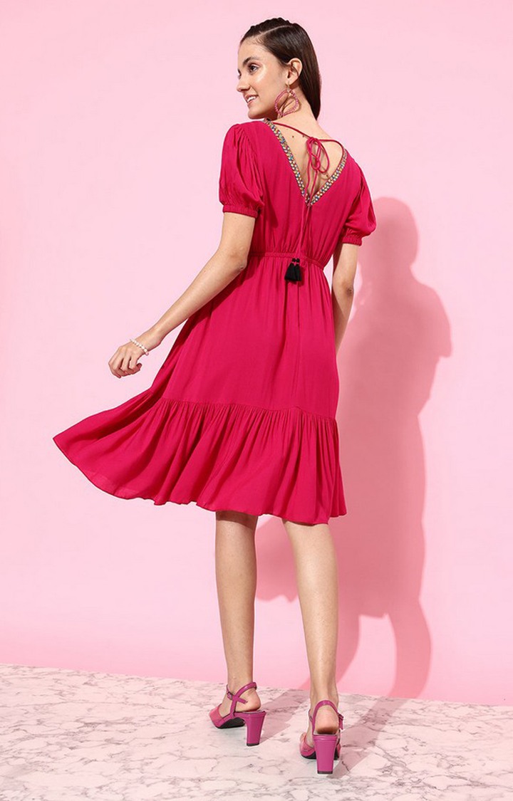 Women's Pink Viscose Rayon  Dresses