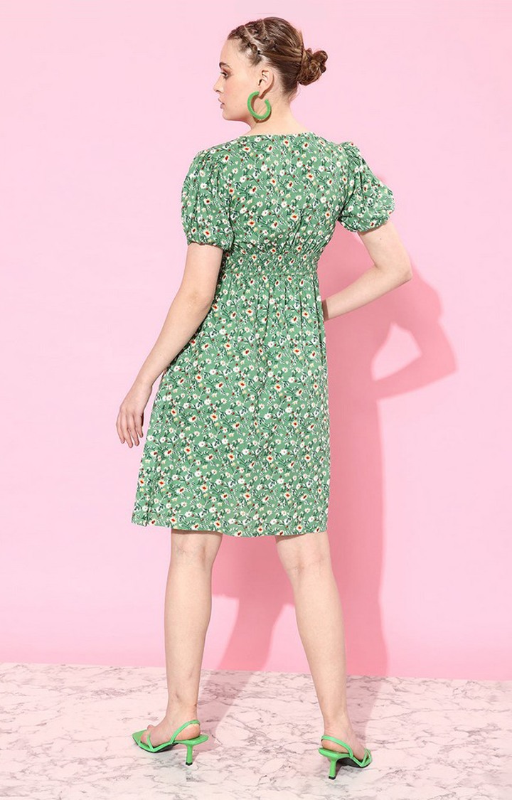 Women's Green Viscose Rayon Casualwear Fit & Flare Dress