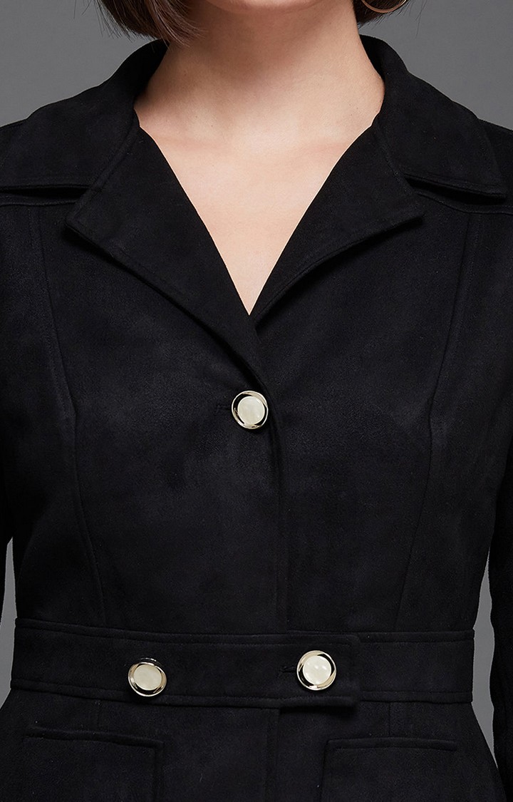 Women's Black Polyester  Western Jackets