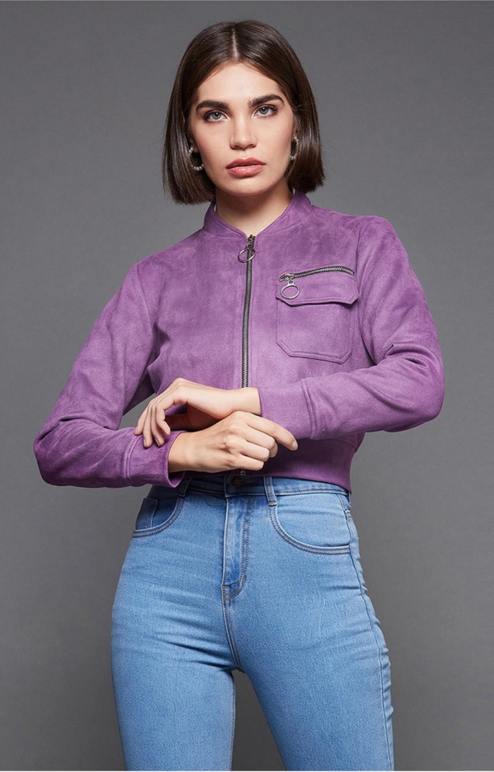 MISS CHASE | Women's Purple Polyester  Western Jackets