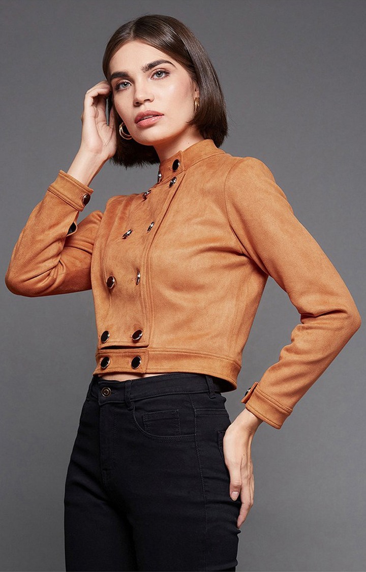 Women's Orange Polyester  Western Jackets