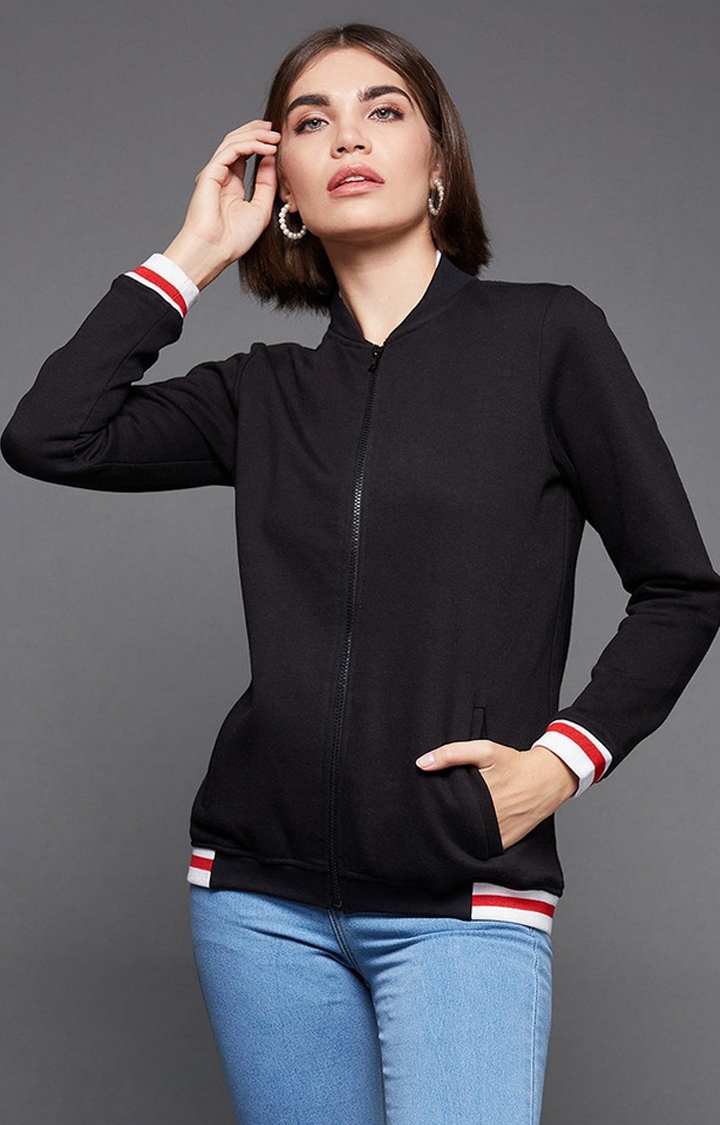 Women's Black Polyester  Activewear Jackets