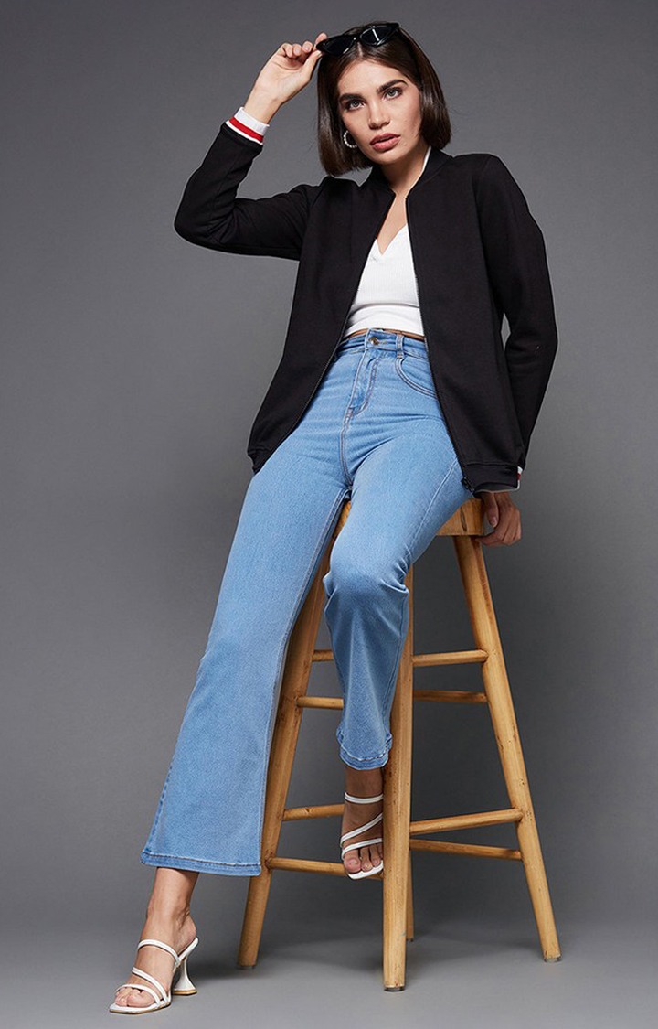 Women's Black Polyester  Activewear Jackets