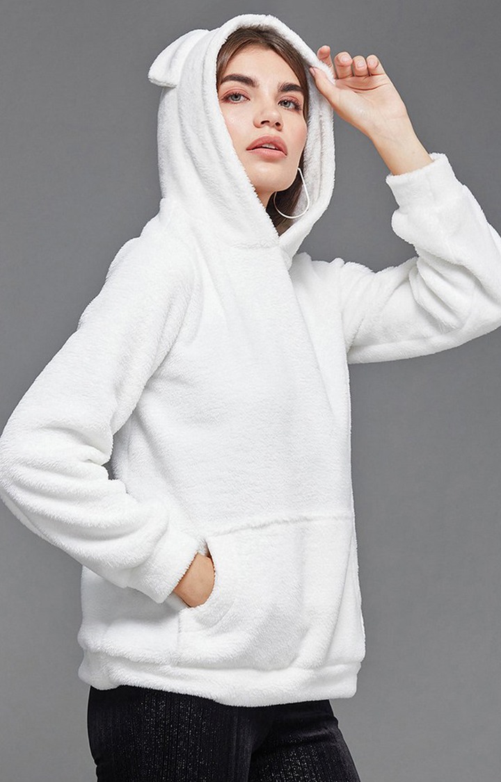 MISS CHASE | Women's White Polyester  Sweatshirts