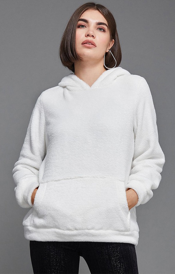 Women's White Polyester  Sweatshirts
