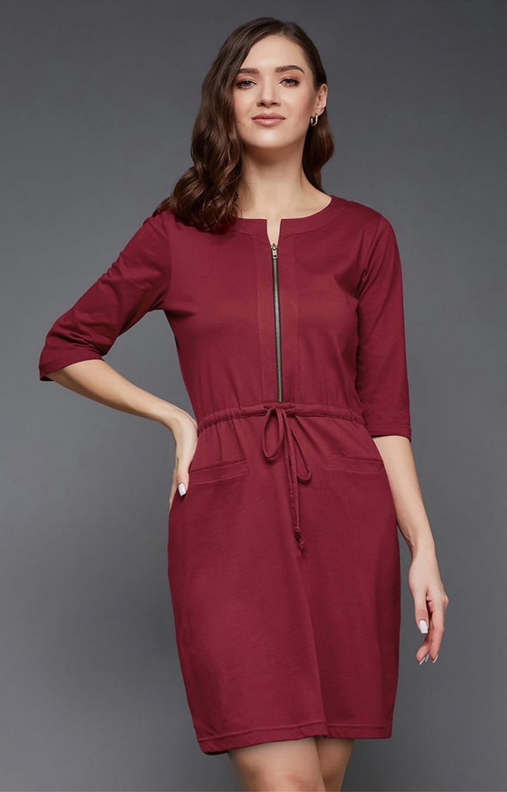 MISS CHASE | Women's Red Polycotton  Dresses