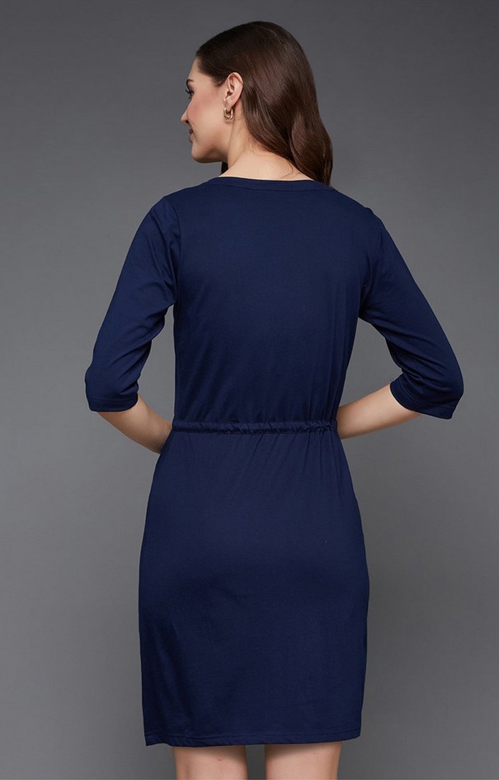 Women's Blue Polycotton SolidEveningwear Shift Dress