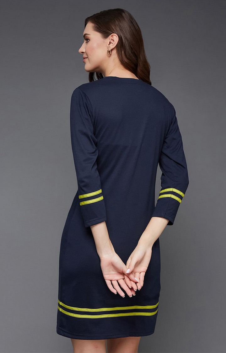 Women's Blue Polycotton SolidEveningwear Shift Dress