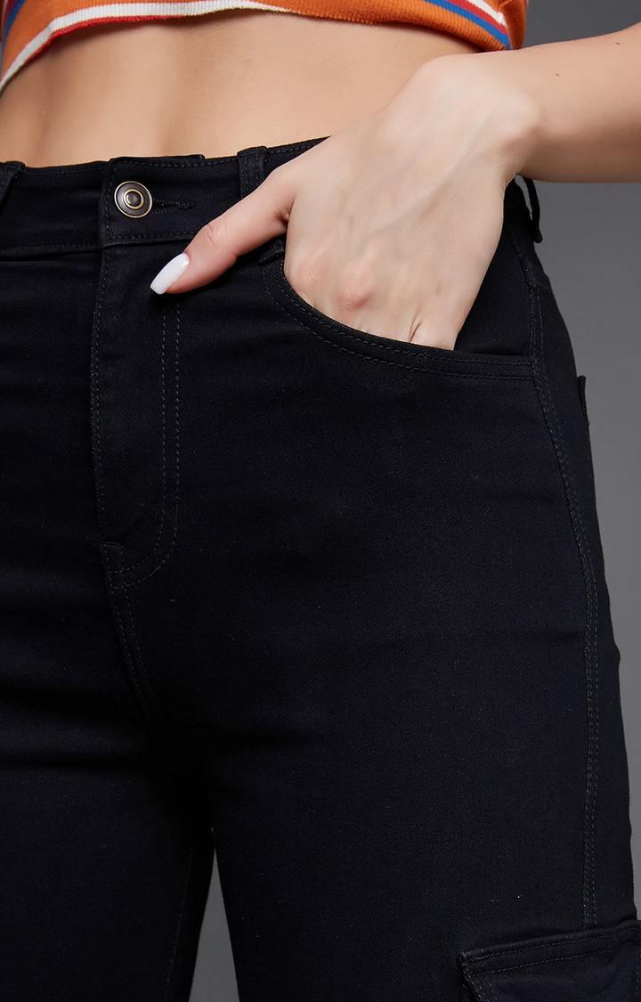 Women's Black Solid Flared Jeans