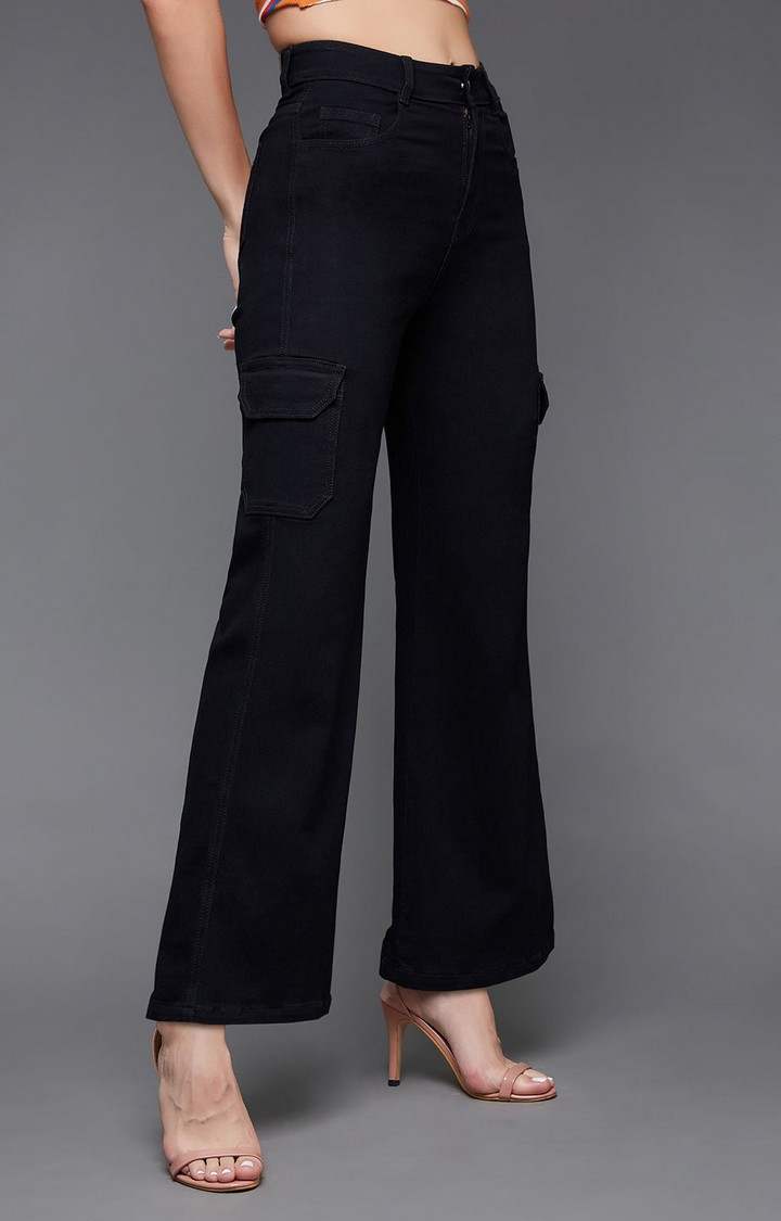 Women's Black Solid Flared Jeans