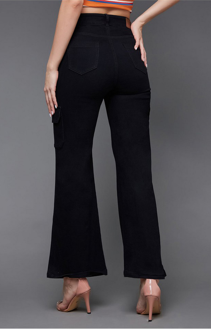 Women's Black Solid Flared Jeans