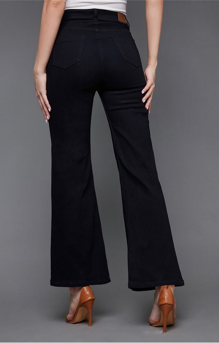 Women's Black Solid Flared Jeans