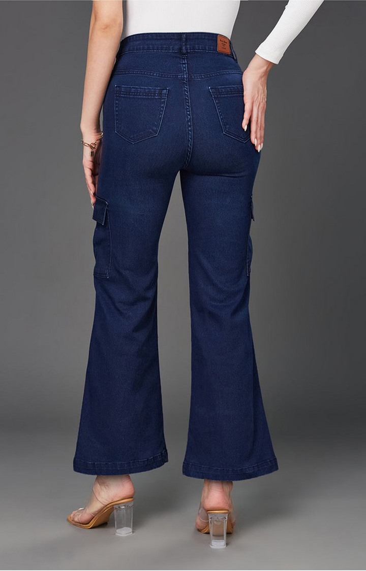 Women's Blue Solid Cargos