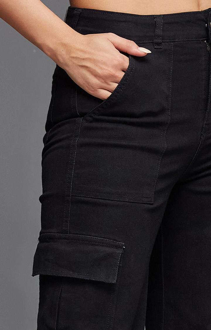 Women's Black Solid Flared Jeans