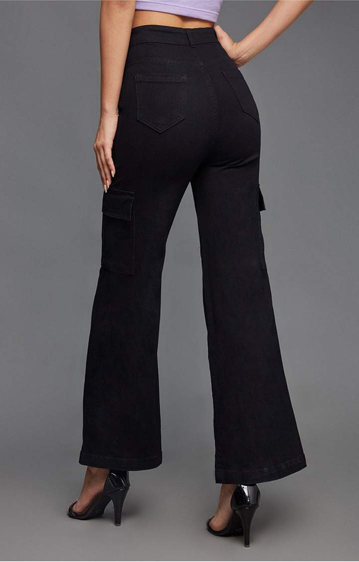 Women's Black Solid Flared Jeans