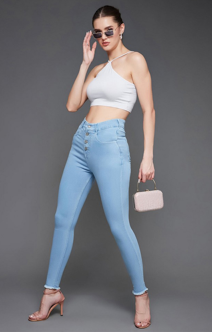 Women's Blue Solid Slim Jeans