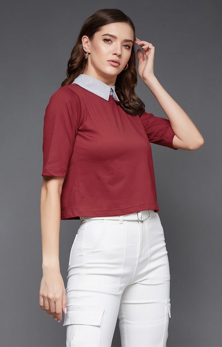 Women's Red Polycotton  Tops
