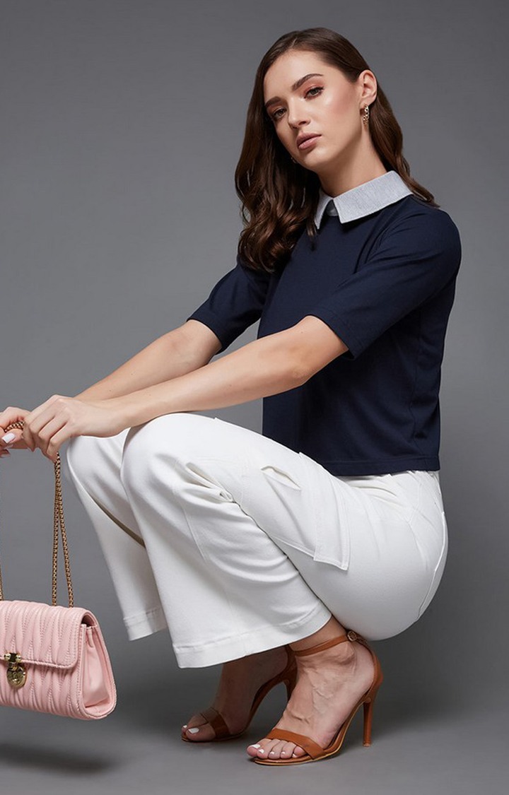 Women's Blue Polycotton  Tops