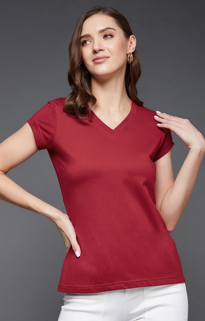 Women's Red Polycotton  Tops