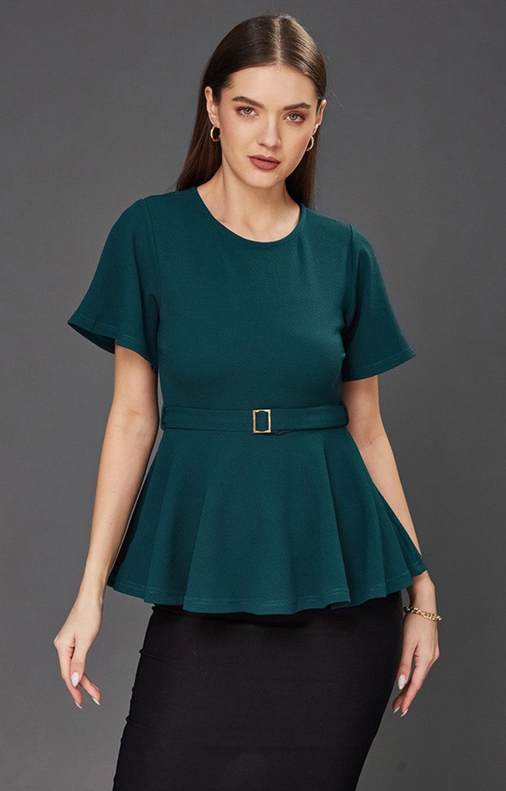 Women's Green Polyester  Tops