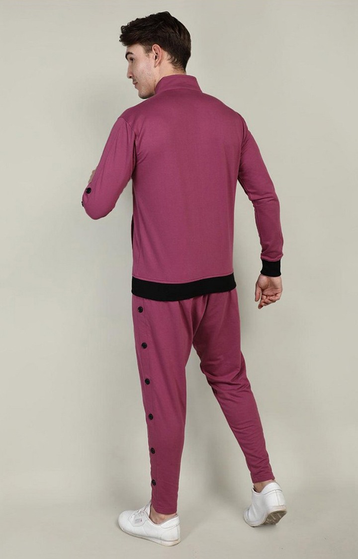 Men's Pink Solid Cotton Tracksuit