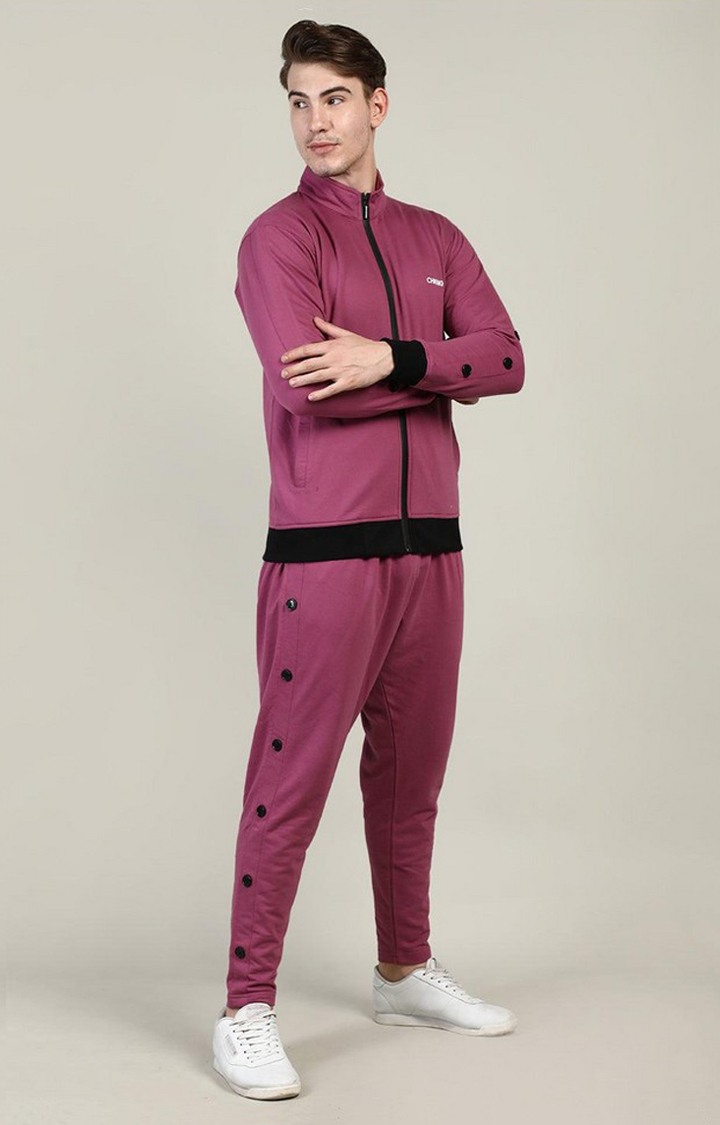 Men's Pink Solid Cotton Tracksuit