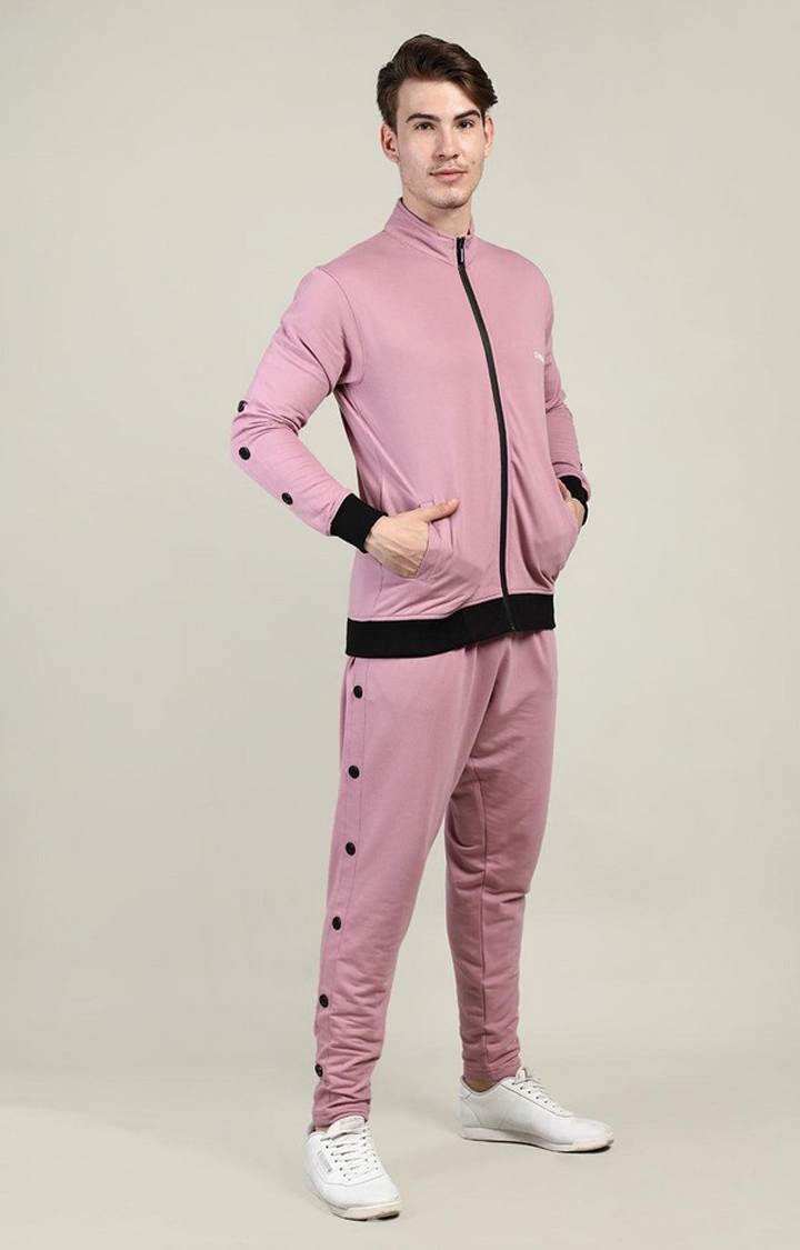 Men's Pink Melange Textured Cotton Tracksuit