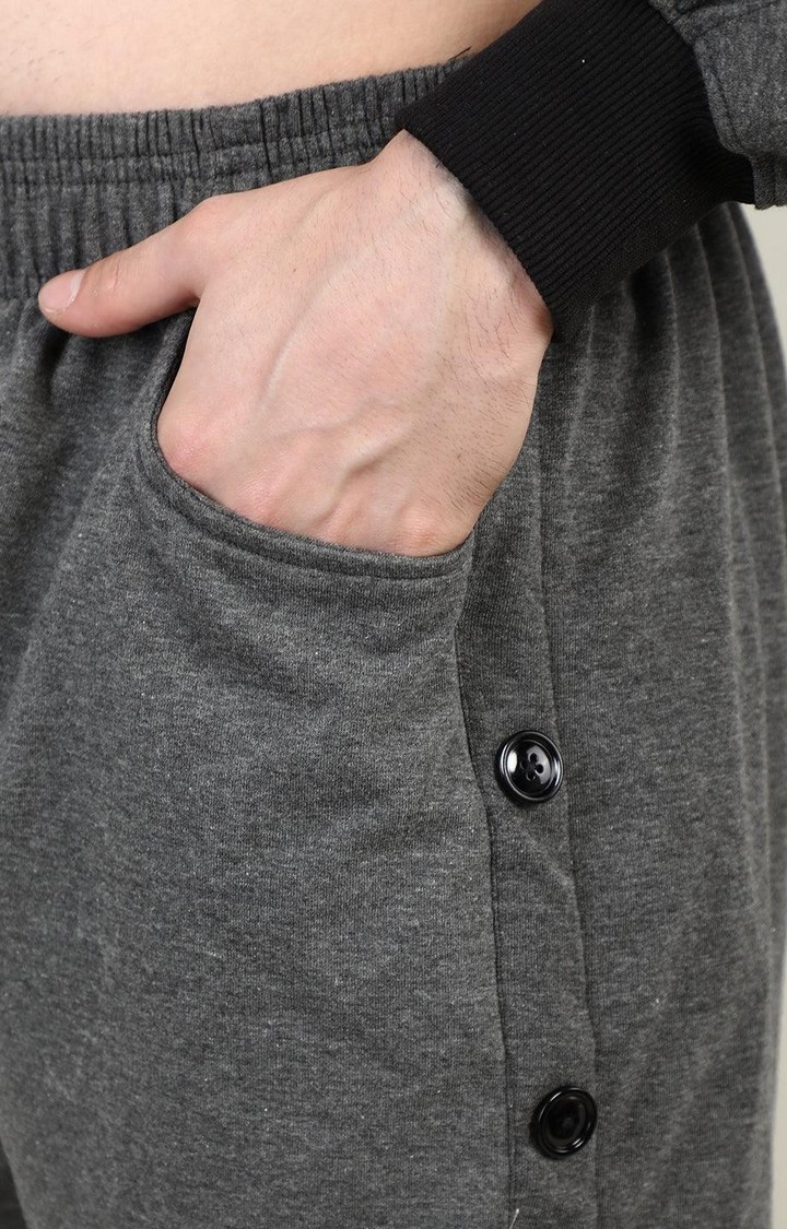 Men's Dark Grey Melange Textured Cotton Co-ords