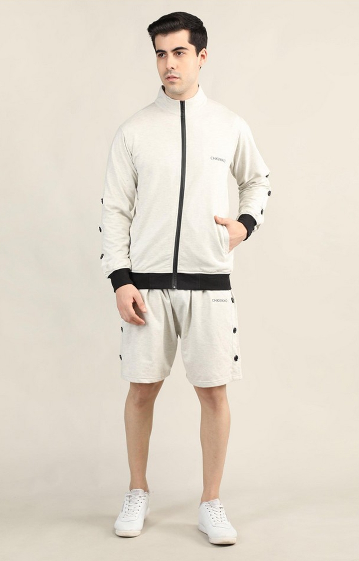 Men's Off White Solid Cotton Co-ords